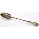 A George III silver straining spoon, Old English pattern, crested, by Hester Bateman, London 1780,