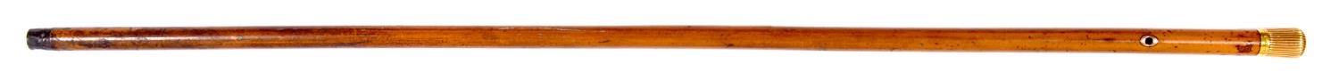 A George III malacca cane, with fluted gold pommel, 88cm, by Hector McLean, London 1803