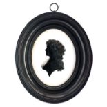 T Rider (fl. c1786-c1800) - Silhouette of a Lady, her hair a la conseillere, painted on glass, oval,