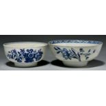 A Liverpool bowl, probably Seth Pennington and a Worcester bowl, c1780, painted in underglaze blue