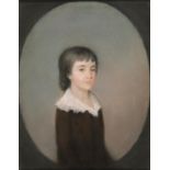English School, early 19th century ‘ Portrait Miniature of a Boy, half length, feigned oval, old