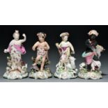 A set of four Derby figures of children of the four quarters of the Globe, titled Europe, Africa,