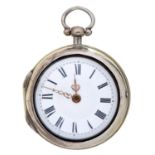 An English silver pair cased verge watch, Frans Pinney London, No 8355, with enamelled dial and