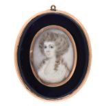 English School, late 18th c - Portrait Miniature of a Lady, in a white dress, oval, 41 x 30mm,