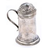 A George II silver kitchen pepper and cover, 8.5cm h, maker BC [Grimwade 3484] London 1734, 2ozs