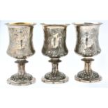 The Henley Royal Regatta Silver Goblets. Three Elizabeth II rowing prizes, chased with lilies and