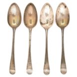 A set of four George III silver tablespoons, Old English pattern, crested, by Hester Bateman, London