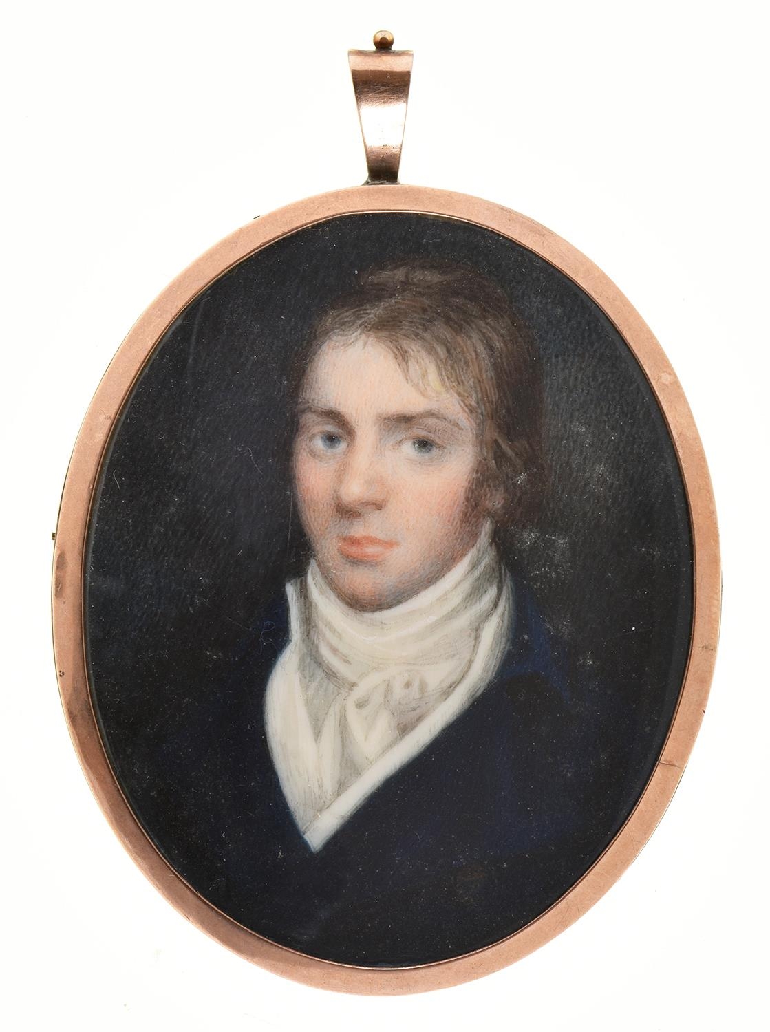 Attributed to Francois Ferriere (1752-1839) - Portrait Miniature of a Gentleman in a dark blue