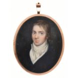 Attributed to Francois Ferriere (1752-1839) - Portrait Miniature of a Gentleman in a dark blue