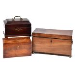 A George III mahogany tea chest, c1770, the cavetto lid with brass handle, on bracket feet, 22.5cm