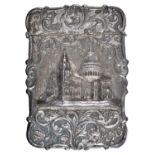 St Paul's Cathedral. A Victorian high relief die stamped silver card case, 10cm h, by Nathaniel