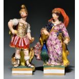 A pair of Derby figures of Juno and Jupiter, c1820, the god in a gilt helmet and cuirass, yellow