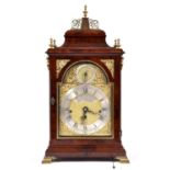 An English mahogany bracket clock, Edward Pashler, London, c1775, the breakarched brass dial with