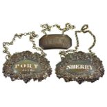 A pair of George IV die stamped silver wine labels - Port and Sherry, in grapevine surround, 62mm