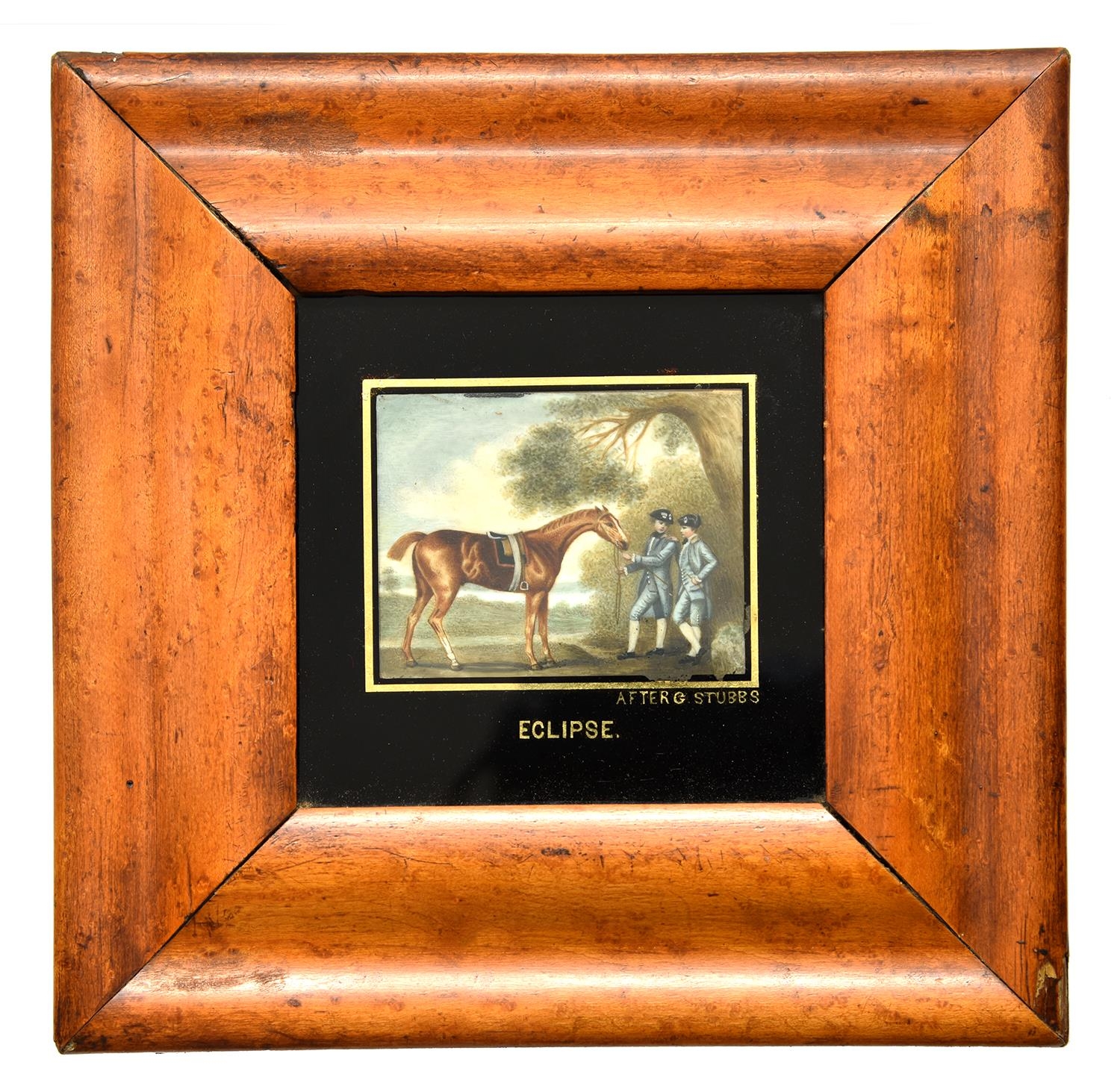 After George Stubbs ‘ Miniature of the thoroughbred racehorse ‘Eclipse’, ivory, 60 x 78mm, verre