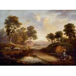 English School, early 19th century ‘ Wooded Landscape with Figures and Livestock; A Woman and