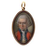 English School, 18th c - Portrait Miniature of an Officer, in uniform and powdered wig, navette