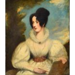 English School, early 19th century  - Portrait of Emily Leveson-Gower, half length in a white