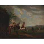 Dutch School, 18th century - Extensive Landscape with Cavaliers and a Lady on Horseback taking