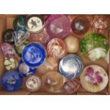 Twenty five glass paperweights, late 20th c, various forms, including a mushroom, various
