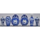 A pair of Japanese blue and white moon flasks, 20th c, 16.5cm h, Qianlong mark and two and a pair of