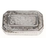 An Austro-Hungarian silver snuff box, the lid and underside chased with a tablet and urn or shell