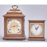 A brass mounted walnut basket top mantel clock, Elliott, late 20th c, 26cm h including handle and an