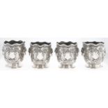 A set of four Victorian silver single bottle wine coolers in the form of an 18th c French seau, with