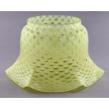 A semi opalescent oil lamp shade, c1900, of moulded trellis design, foot 10cm diam Undamaged