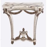 A white and gilt painted wood console table, early 20th c, in neo classical style, with breche