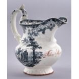 A Brameld Badsworth Hunt pattern earthenware jug, c1830-37, with black transfer prints and inscribed