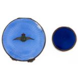 An Edward VIII silver and blue guilloche enamel compact with Royal Air Force wings emblem, 70mm,