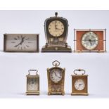 Six various brass and other mantel and carriage style timepieces, second half 20th c