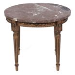 An oval marble topped giltwood occasional table, 20th c, 48cm h; 40 x 56cm Good condition