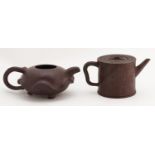 A Chinese Yixing lotus teapot and a cylindrical example, cover and infuser,  lily teapot 7cm h and