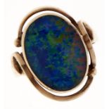 A synthetic opal doublet ring, in gold, marked 9ct, 5.3g, size N Good condition