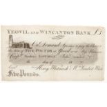 Bank Note. Yeovil & Wincanton Bank, unissued £5, 18-, no serial number, about vf