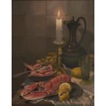 George J Bailey, 20th century- Still life with Lobster, signed, oil on canvas, 49.5 x 39cm Good