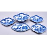 A set of three Spode blue printed pearlware Forest Landscape pattern oval dishes, a footed dish