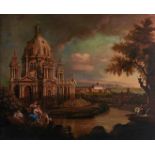 Continental School, 19th c - Italian Capriccio with Figures, oil on canvas, 80 x 100cm Unlined,