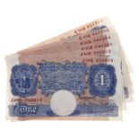 Bank Notes. Bank of England, Peppiatt £1 blue, three consecutive pairs, H-E, J-E and C-H,