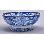 A blue printed earthenware Fruit and Flowers pattern bowl, c1830, on flared foot, 24cm diam Good