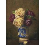 Isidore Rosenstock (1880 - ) - Roses in a Blue and White Jar, signed, watercolour, 33.5 x 24cm