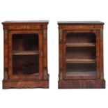 Two Victorian walnut and inlaid pier cabinets, c1880, with brass mounts and glazed door, 105 and