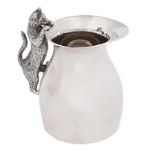 An Elizabeth II silver cream jug, with cast cat handle, 75mm h, by Nicholas Plummer, London 2001,