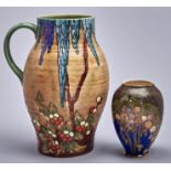 A Crown Devon matt glazed jug and a contemporary vase, 1930's, the jug tube lined with a weeping