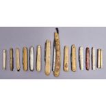 A razor and nine various folding knives with bone scales, 19th c, and four other items, to include a