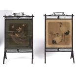 A pair of Anglo Japanese aesthetic ebonised and gilt bamboo framed firescreens, with contemporary