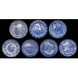 Seven various Spode and other Staffordshire blue printed earthenware plates, including Indian