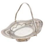 A George V pierced silver fruit basket, engraved with festoons, swing handle, 30cm l, by Britton